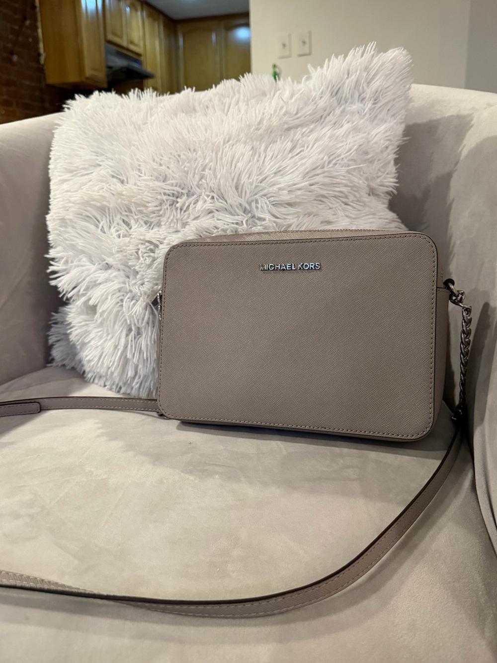Michael Kors Grey Leather Crossbody Bag